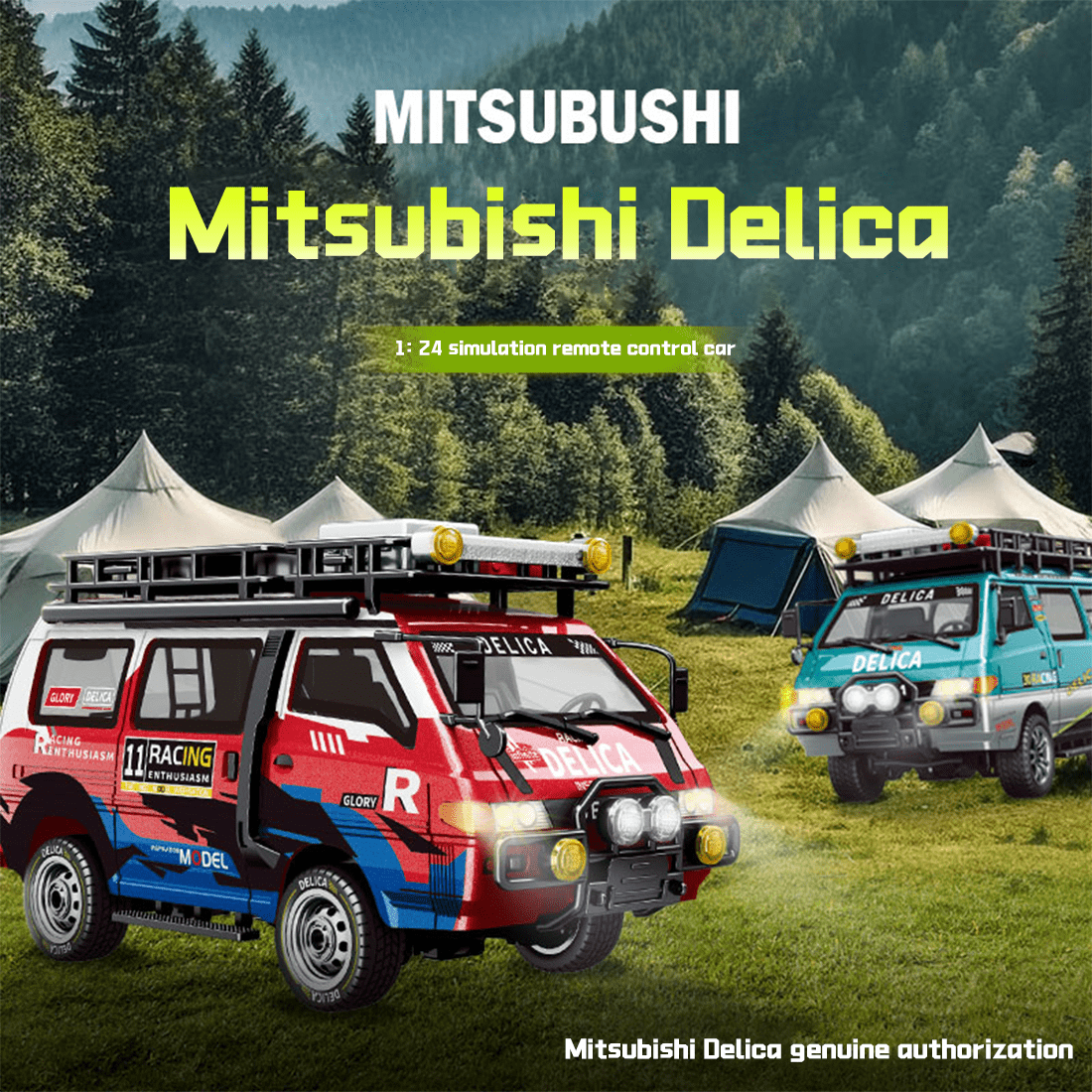 1/24 Scale RC Van, 2.4GHz 2WD Full-Scale Rear-Wheel Drive Delica RC Drift Car with 6km/h High Speed, Front Lights, USB Rechargeable Remote Control Crawler for Adults