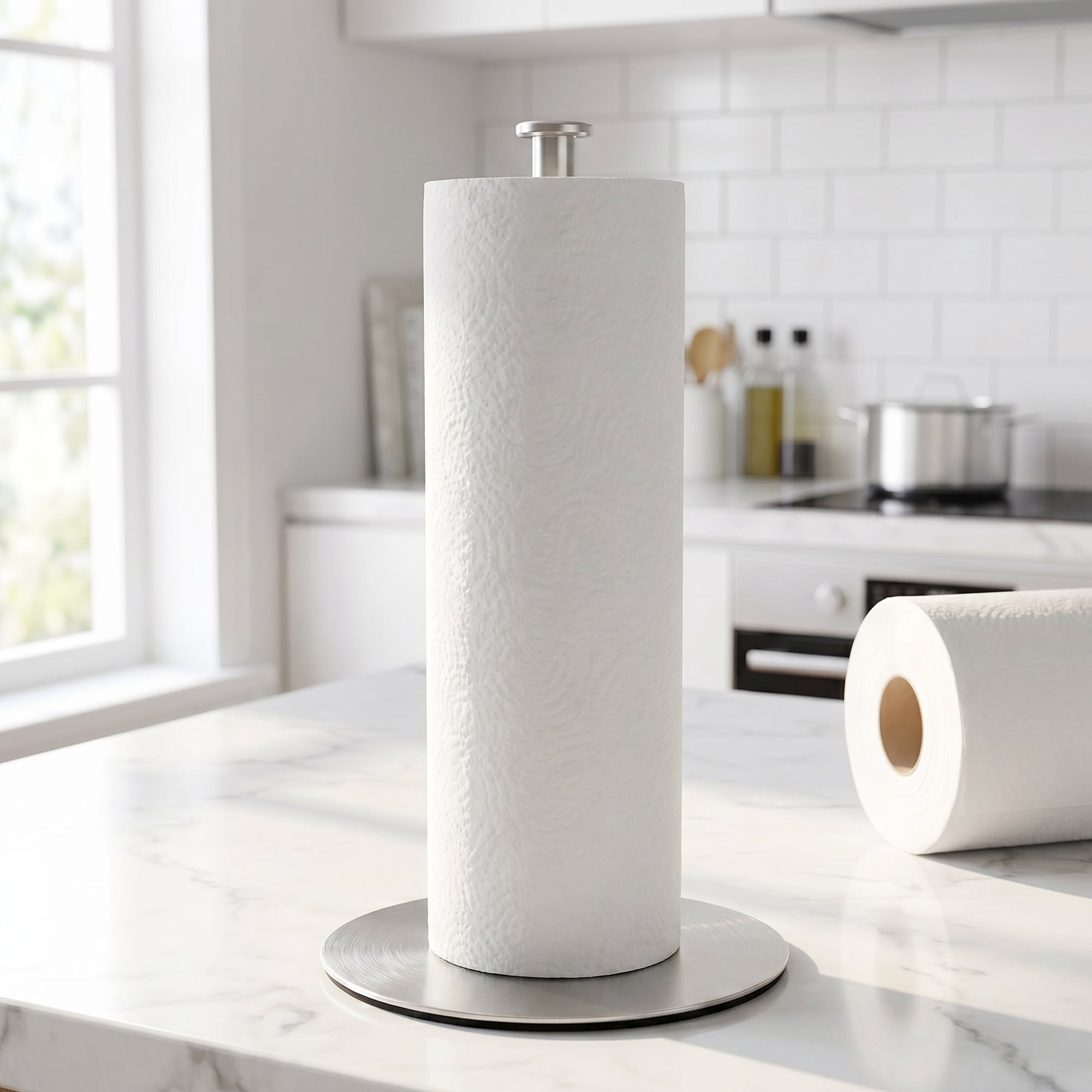 Unique Bargains Countertop Non Slip Base Paper Towel Holder Silver B 11.8x6.7inch