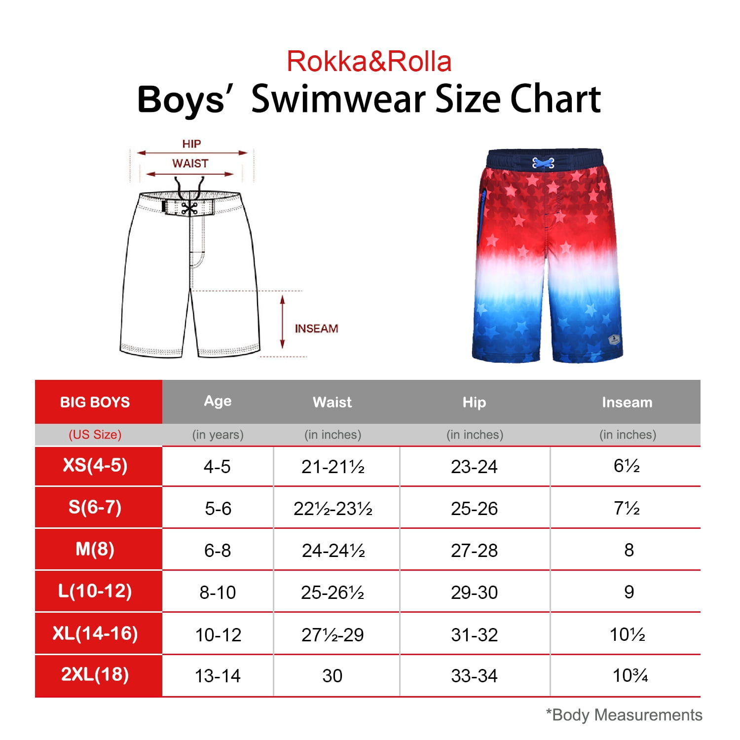 Rokka&Rolla Boys' Quick Dry Board Shorts Mesh Lined Swim Trunks, UPF 50+, Sizes 4-18