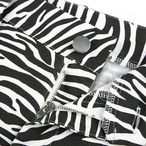 ZAXARRA Women Zebra Print Long Pant High Waist Trousers Elastic Wide Leg  Pants 