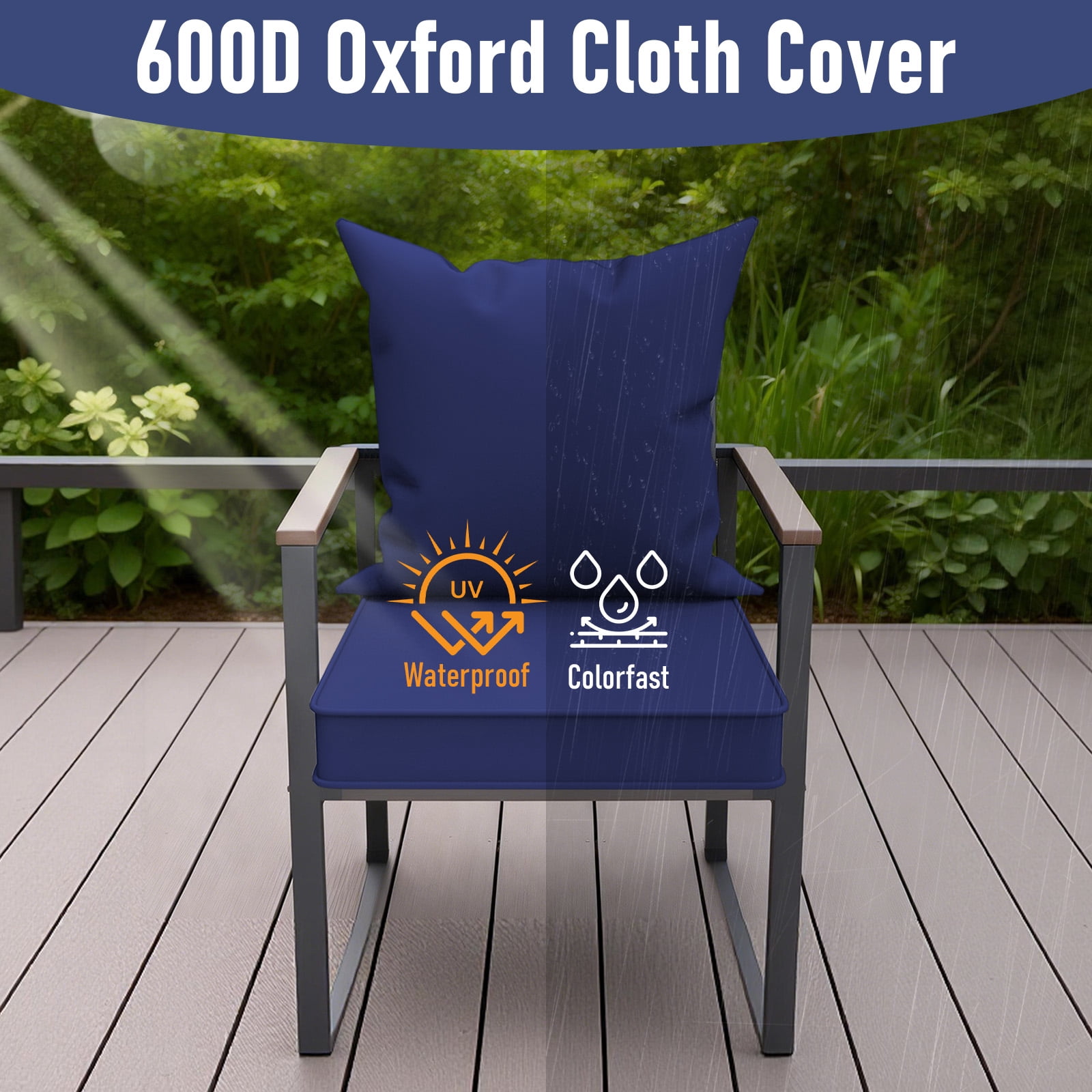 Yacona Outdoor Chair Cushions Set, 24x24in Patio Furniture Cushions with Handle, for Patio Furniture Chair Sofa, Blue
