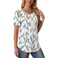 thumbnail image 4 of T-Shirts Parent-Femmes Manches Courtes Hauts Blouses Décontractées Élégantes Tenues Printemps Été Fluides Plissées devant Col Rond, 4 of 5