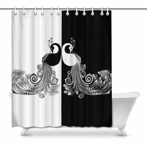 Bathroom Decorative Fabric Bath Curtain, Black And White Shower Curtain Set