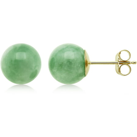 8mm Dyed Green Jadeite 14kt Yellow Gold Stud Earrings