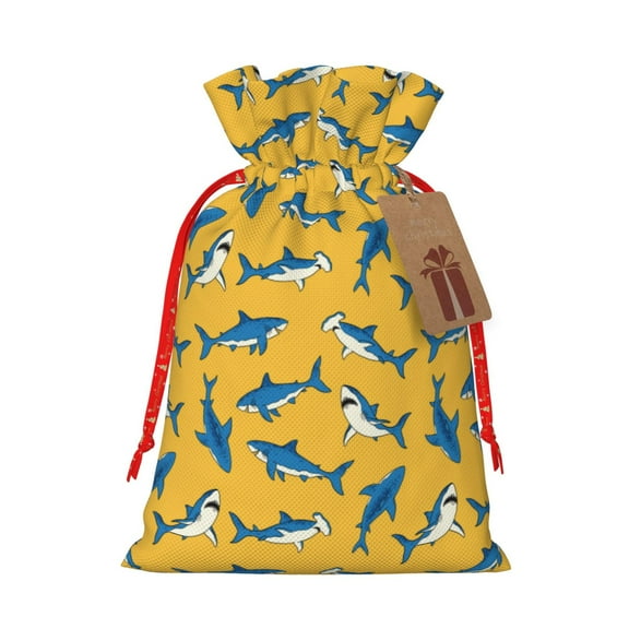Picia Shark Print Pattern Christmas Gift Bags, Xmas Gift Bags, Suitable for Holiday Kraft Paper Gift Bags, Reusable Christmas Gift Bags,Festive Gift Packaging Bag-Small