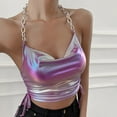 thumbnail image 3 of Mittory Women's Metallic Holo Halter Chain Neck Cami Tank Top Sleeveless Vest Crop Tops for Rave Music Festival, 3 of 8