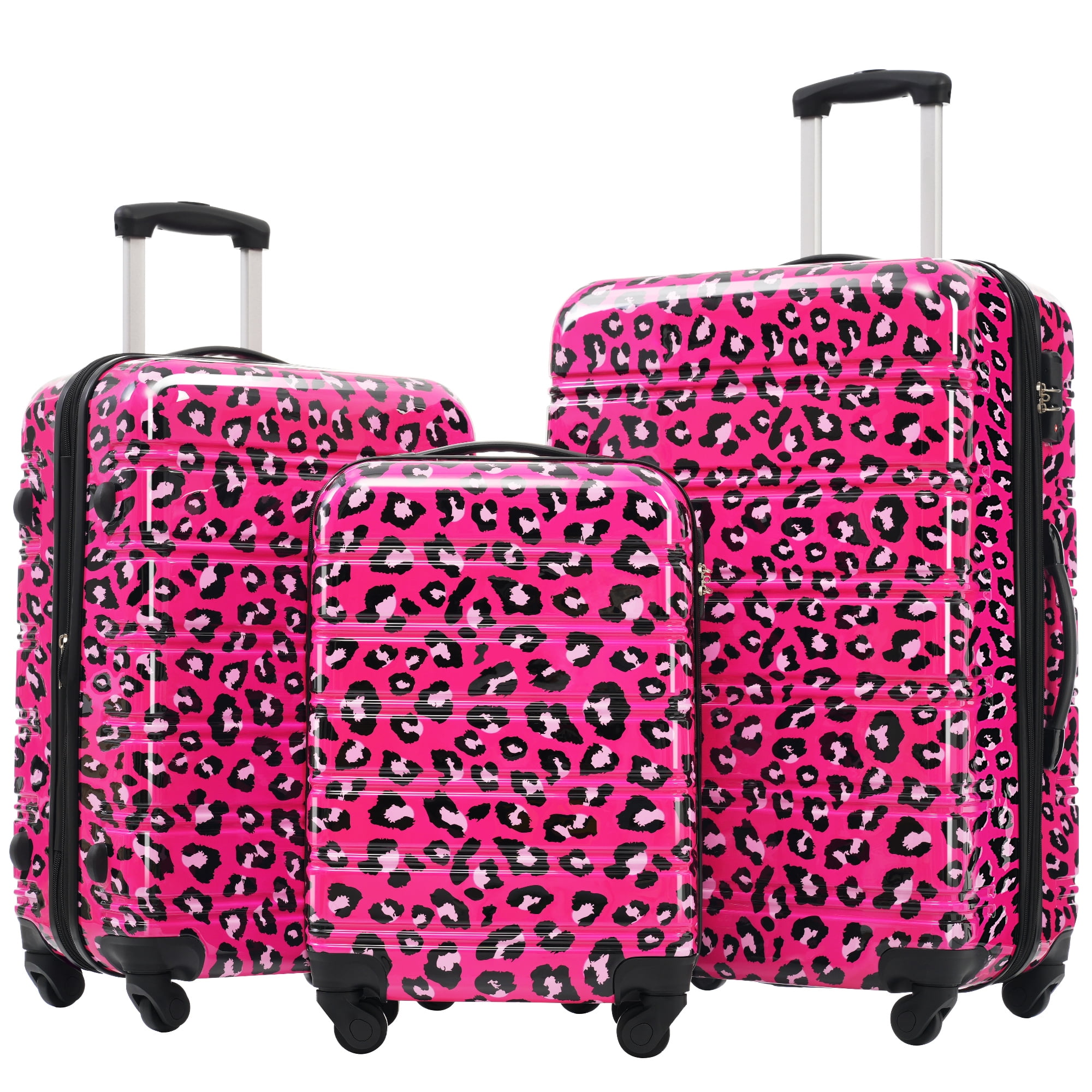 Oufan Luggage Sets of 3 with Leopard Pattern, Lightweight Travel Luggage with Spinner Wheels & TSA Lock, Carry-On & Large Checked Luggage, 20/24/28