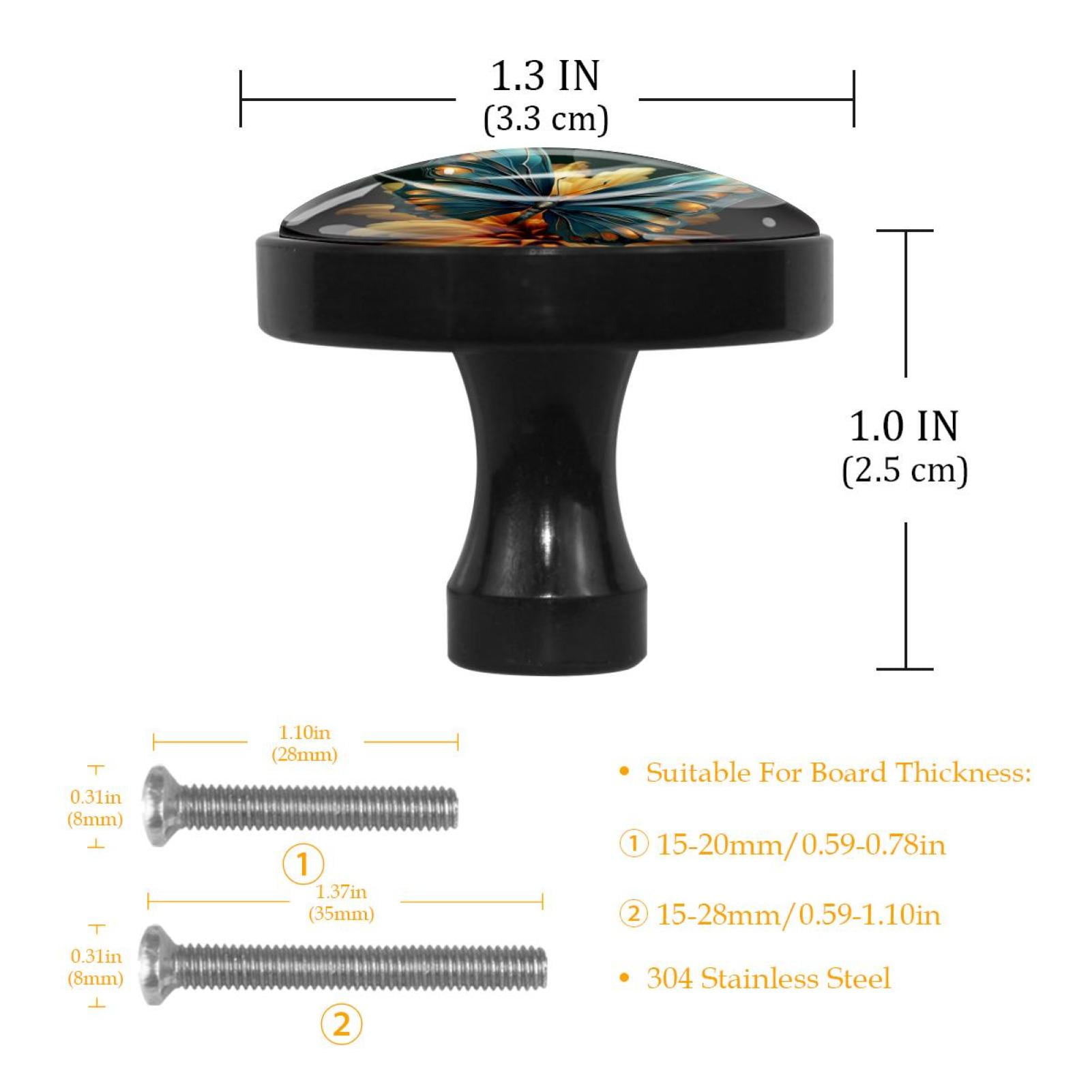 HemaKayy 4 Pack 1.3" Decorative Cabinet Knobs - Unique Design for Home Kitchen Bedroom Furniture Decor - Durable ABS Cabochon Glass Materials - Easy Installation - Turquoise Blue Butterfly Lily Flower