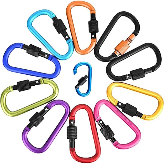 shiyou-D-Ring Mousqueton Verrouillable, 10 Pcs Mousqueton D Ring Ressort à Pression Chaîne Clip en Aluminium Robuste Crochets de Verrouillage pour Maison Randonnée, Pêche et Extérieur