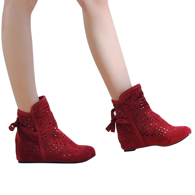 Chaussures pour Femmes Nœud Creux Talon Bas Tête Ronde Bottes Courtes pour Femmes Bottes Cool Chaussures à Trous Chaussures pour Femmes en Liquidation