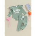 thumbnail image 2 of Suealasg Newborn Girl Fall Outfits 2Pcs Baby Girl Clothes Set Plush Letter Embroidery Ribbed Long Sleeves Romper and Elastic Pants 3 6 9 12 18 Months Infant Girls Autumn Clothing, 2 of 9
