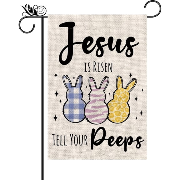 Easter Jesus Is Risen Bunny Eggs Garden Flag 12.5x18 Vertical Double Sided Burlap, Funny Holiday Yard Decor