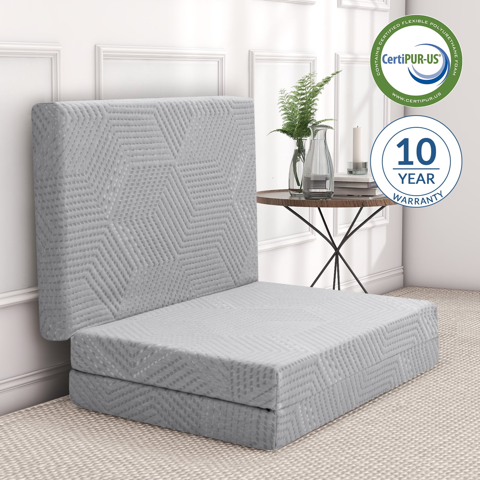4 inch Tri Fold Mattress,Twin Trifold Mattress Topper for Floor RV,Camping,Guest,Toddler,Gray