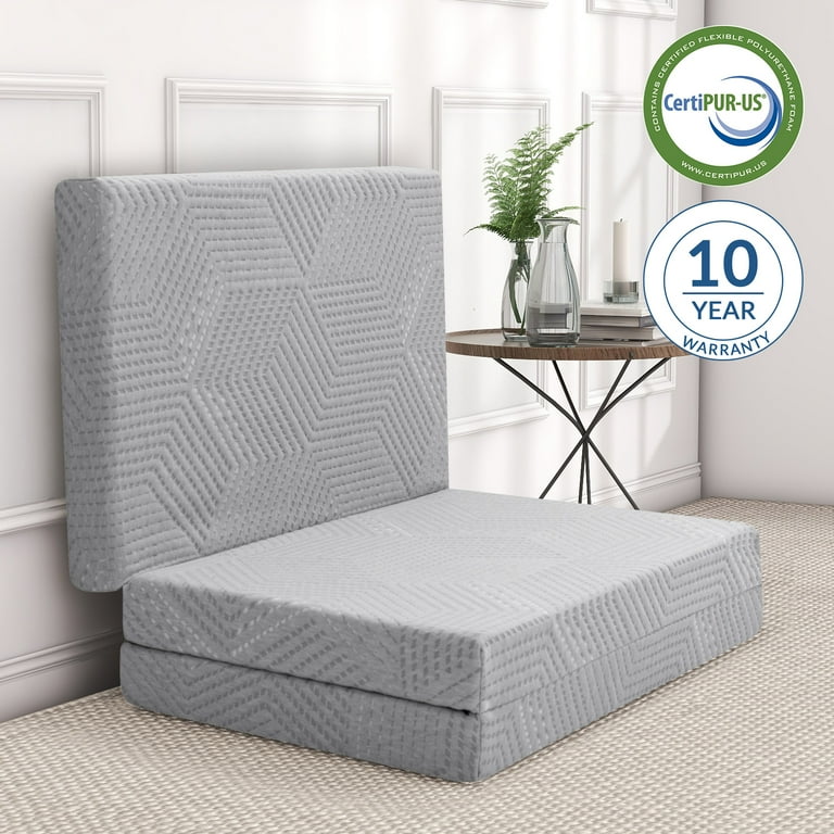 4 inch Tri Fold Mattress King Memory Foam Mattress with Washable Cover Non Slip Bottom Trifold Mattress Topper for Floor RV Camping Guest