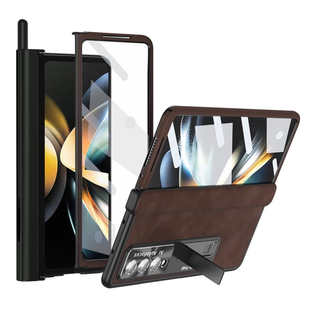 for Samsung Galaxy Z Fold 4 5G Full Dual Protection Case, Built-in Screen Protector Hidden Magnetic Kickstand Camera Lens Protection Shockproof Case for ZFold 4 7.6 inch, Winered