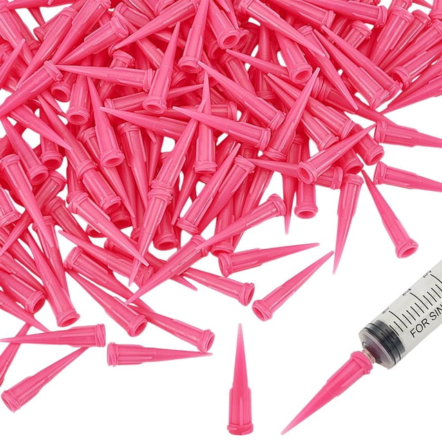 200 puntas de aguja dispensadoras de plástico rosa, calibre 20, punta roma cónica con conector Luer.