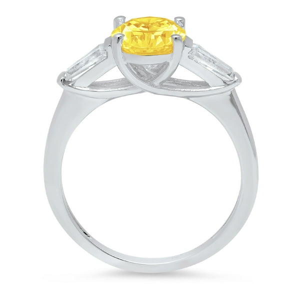 2.5 ct Oval Cut Simulated Yellow Diamond Three-Stone Engagement Ring for Women in 14K White Gold