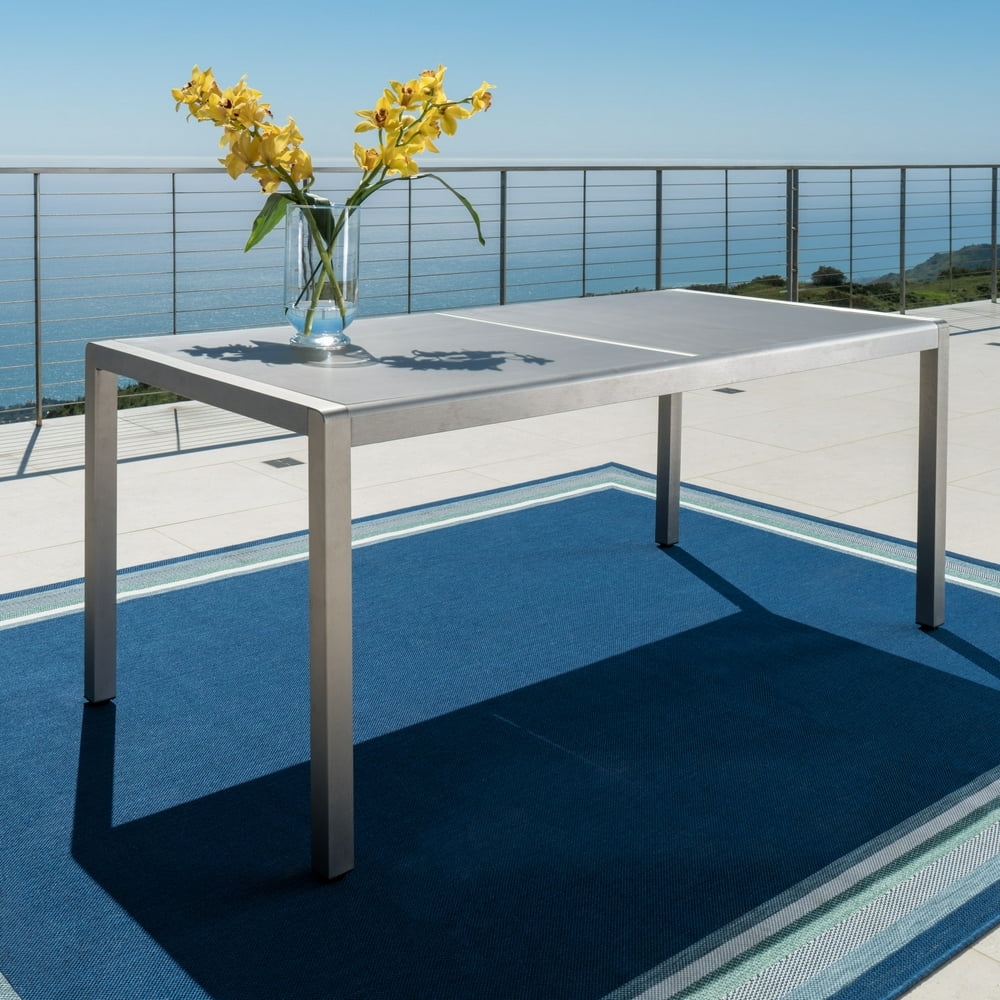 Miller Outdoor Aluminum Dining Table with Tempered Glass Top, Grey