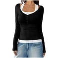 thumbnail image 6 of UQJfacai Womens Long Sleeve Henley T-Shirts Button Ribbed Knit Scoop Neck Slim Fitted Basic Crop Tops Blouse Patchwork Y2k Clothes, 6 of 6