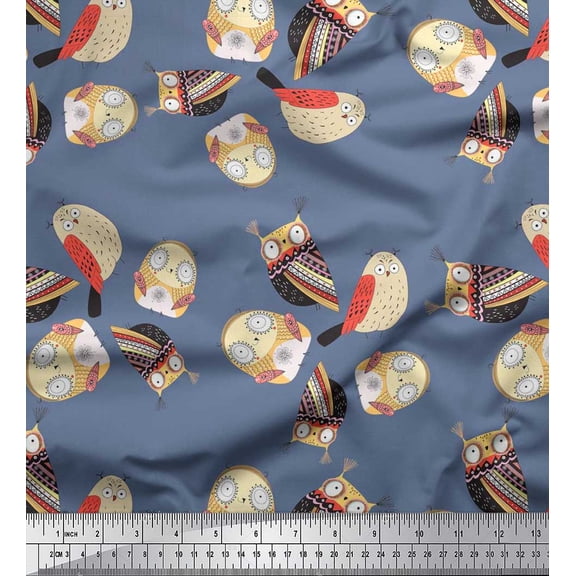Soimoi Rayon Fabric Bird & Owl Kids Print Sewing Fabric Yard 42 Inch Wide