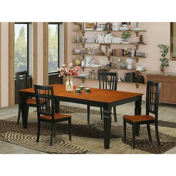 East West Furniture Logan 5-piece Wood Kitchen Table and Chairs in Black/Cherry