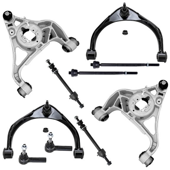 Detroit Axle - RWD 10pc Front End Kit for 2013-2018 Ram 1500, 2019-2024 1500 Classic, 4 Lower & Upper Control Arms with Ball Joints 4 Inner Outer Tie Rods 2 Sway Bars Replacement