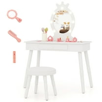 Infans Kids Vanity Set Princess Vanity Table & Chair Set with Lighted Mirror