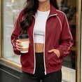 thumbnail image 2 of Tqcoqu Women's Stand Collar Full Zip Workout Track Jackets, Lightweight Long Sleeve Sweatshirts,2026 Trendy Fall Coat with Pockets, 2 of 9