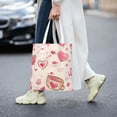 thumbnail image 2 of DouZhe Reusable Grocery Bags, Valentines Pink Flower Heart Lightweight Polyester Canvas Cloth Tote Bag for Travle Gym Shopping School, 15" x 16", 2 of 7