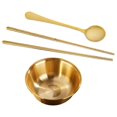 thumbnail image 1 of Brass Bowl Set with Chopsticks & Spoon – Lightweight Multi Function Storage Container for Fruit, Home Parties & Restaurant Serving Dishes – Korean, 1 of 4