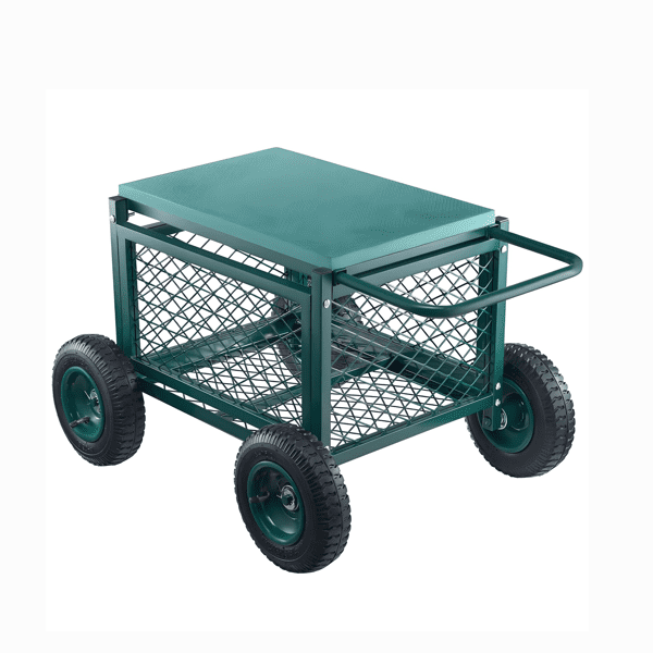 Rolling Garden Cart with Seat, 400 lbs Capacity, Heavy-Duty Wheeled Work Stool, for Lawn, Patio & Backyard