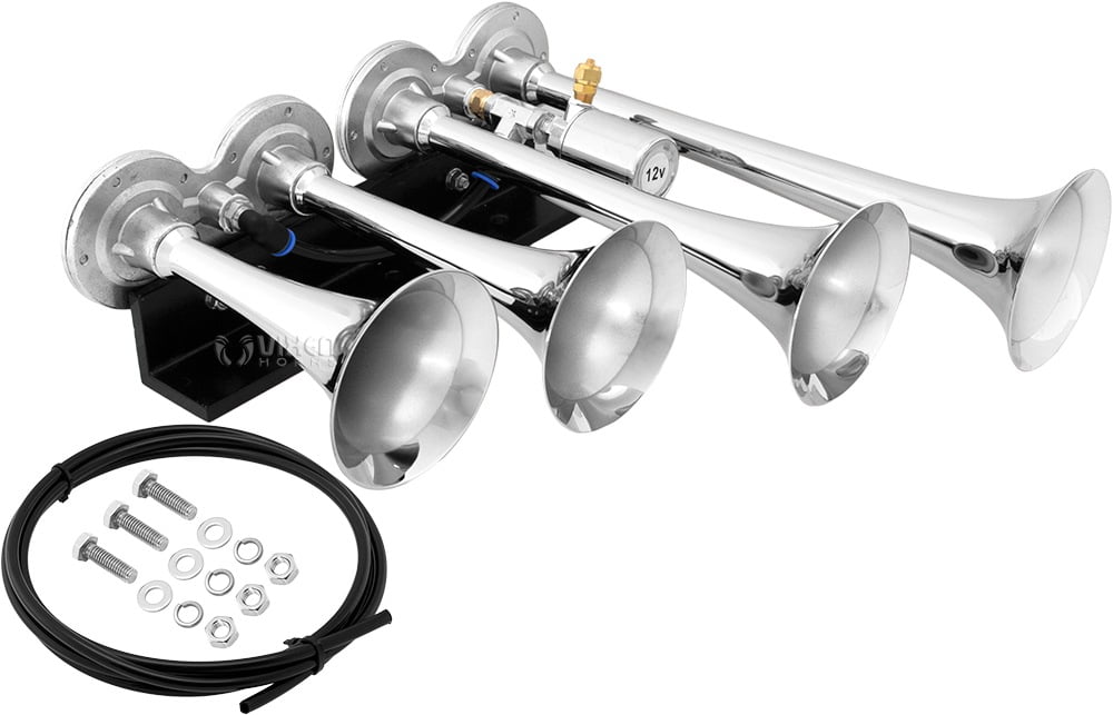 Vixen Horns Train Horn for Truck/Car. 4 Air Horn Chrome Plated Trumpets
