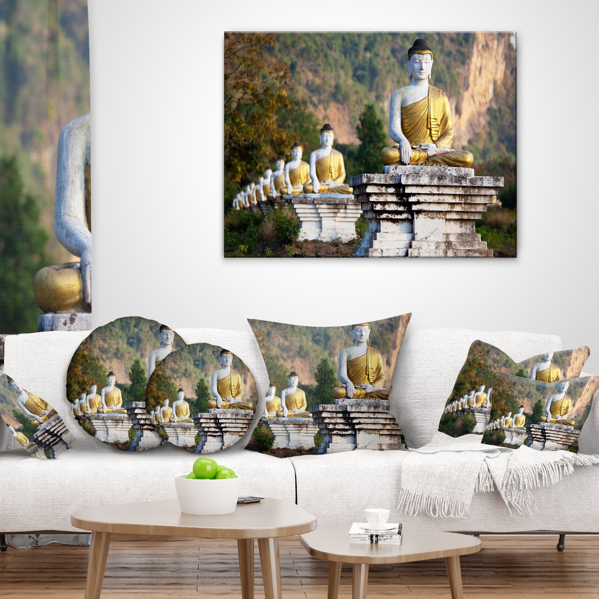 Designart Beautiful Row of Buddha Statues - Landscape Printed Throw Pillow - 18x18