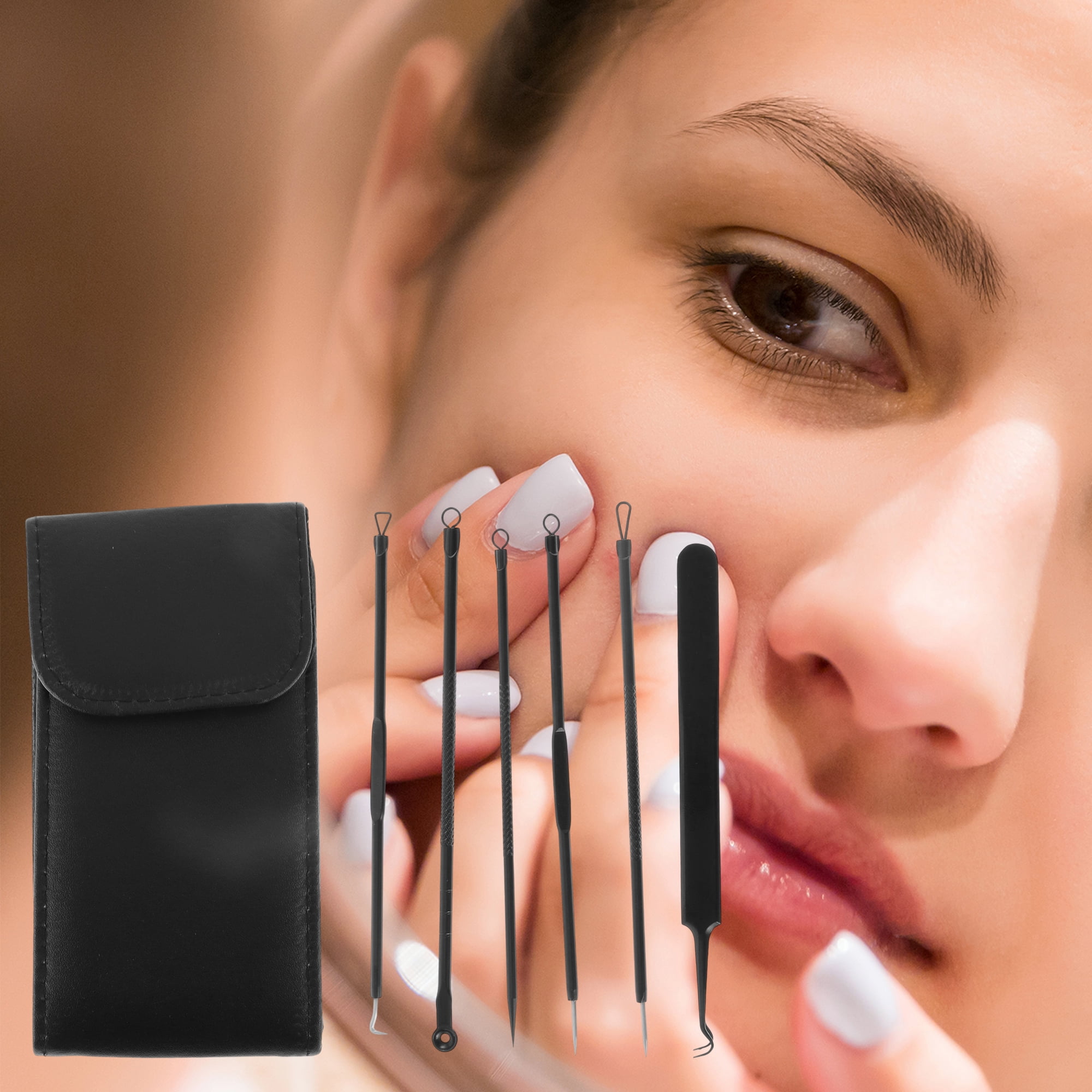 Unique Bargains Regular Pimple Extractor Tool Kit Textured Grip Black