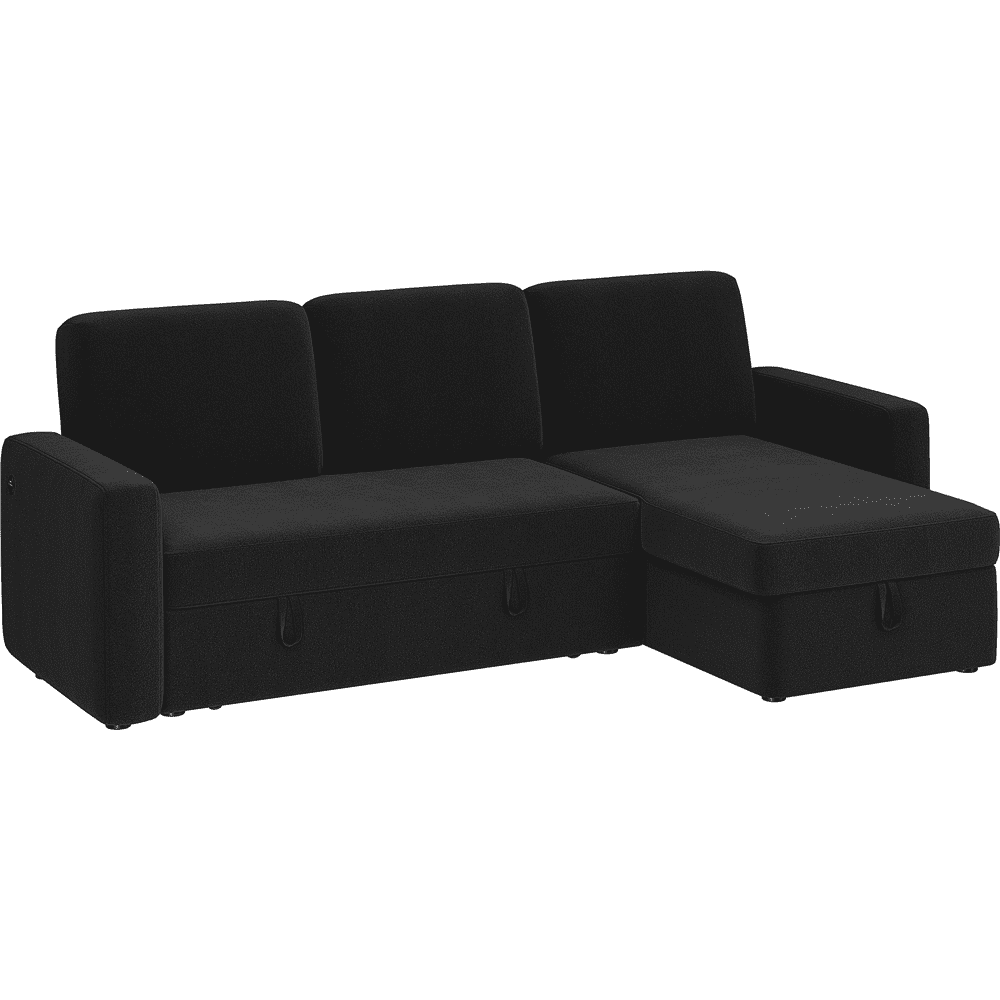 Alden Design Reversible Sectional Sofa with USB & Type-C Ports for Livingroom, Black