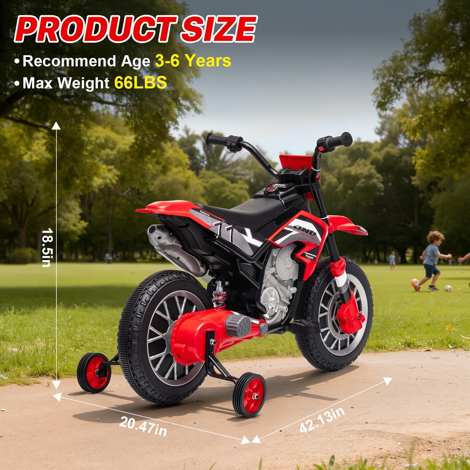 TULILLO 12V Kids Ride On Electric Motorcycle, Battery Powered Electric Dirt Bike, Spring Suspension, High/Low Speeds, Built-in Music, Red