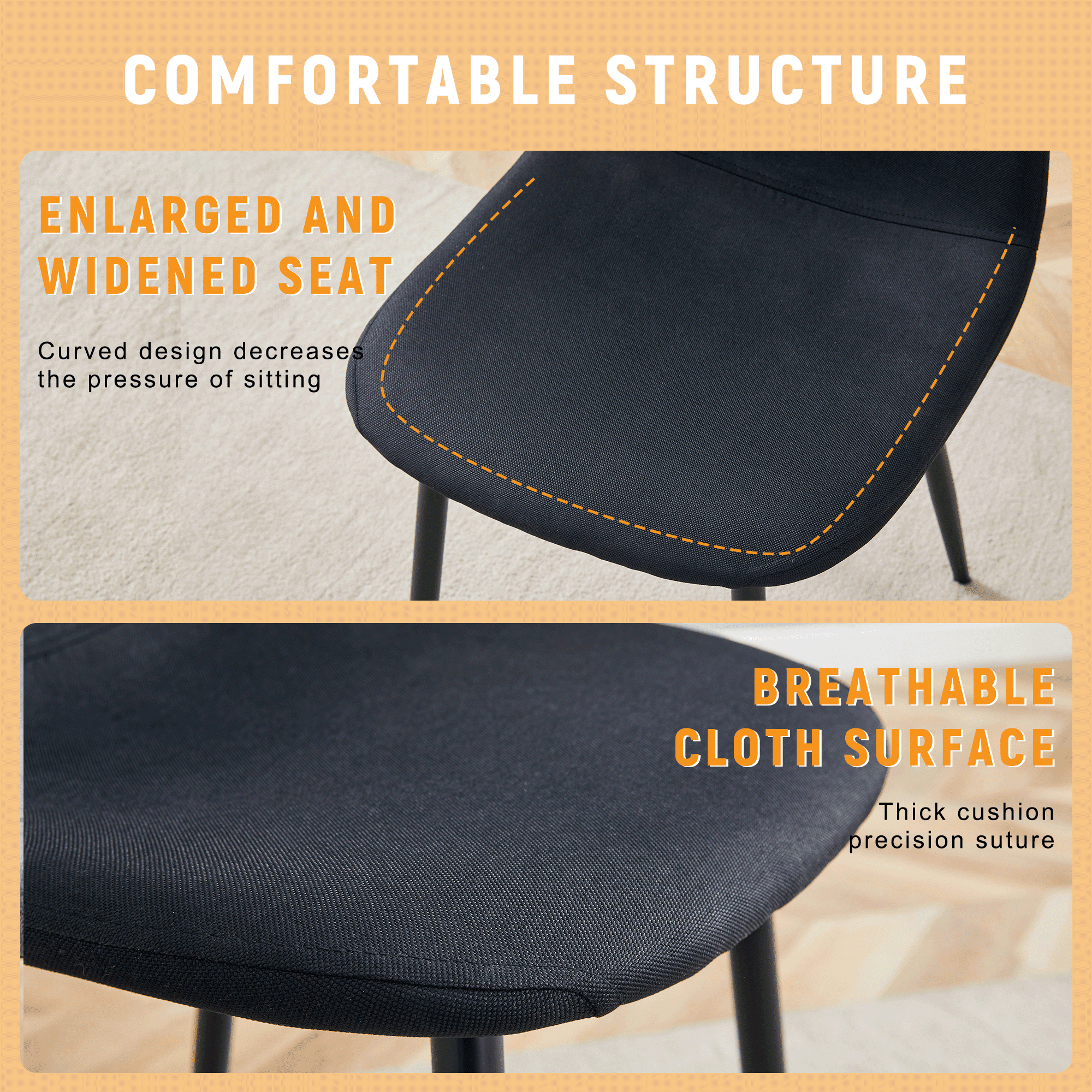 Sailvan Modern Linen Fabric Dining Chairs, 4-Pack, Sturdy Metal Legs with Anti-Slip Feet