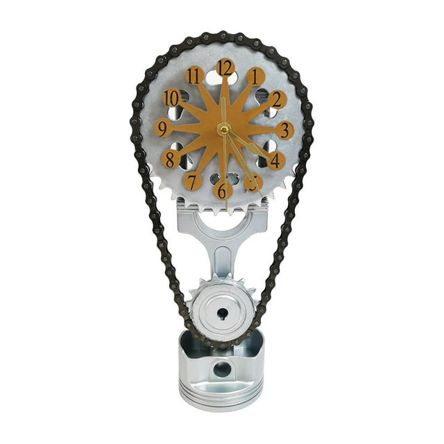 Reloj de engranajes giratorios de edición de metal, reloj de estante con cadena de sincronización creativa, reloj de cadena de sincronización con estatua vintage en 3D, dormitorios personalizados
