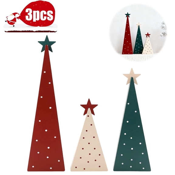 Christmas Decorations Wooden Christmas Tree Sign for Mantel Fireplace Table Xmas Party Decor 3pcs