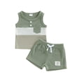 thumbnail image 1 of Argulvti Toddler Boy Summer Clothes Contrast Color Stripe Sleeveless Tank Tops and Shorts 2 Piece Set, 1 of 7