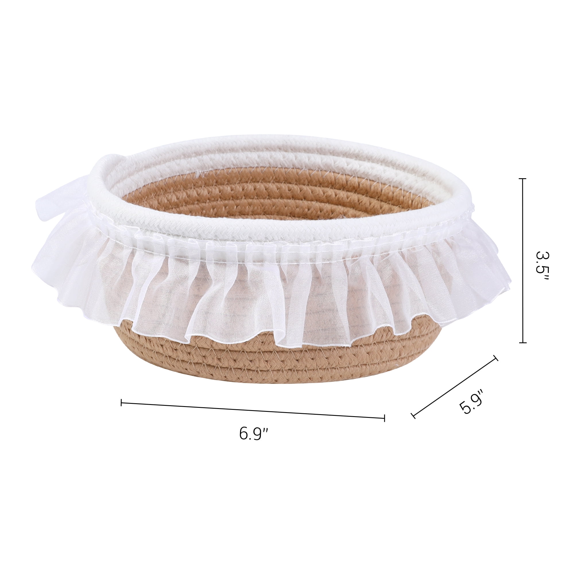 Unique Bargains Woven Storage Basket for Entryway Desk Khaki/White 6.9*5.9*3.5in