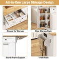 thumbnail image 3 of ANPOO 59'' Kitchen Island with Drop Leaf&Trash Can Storage, Mobile Rolling Cart with Large Capacity Storage Cabinet, 2 Drawer, Towel Rack, Spice Rack, Rubber wood Top, Lockable Casters, Power Outlet, 3 of 9