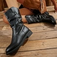 thumbnail image 3 of Womens Slouchy Short Boots Fall Winter Low Heel Round Toe Wide Calf Western Splice Ankle Booties, 3 of 8