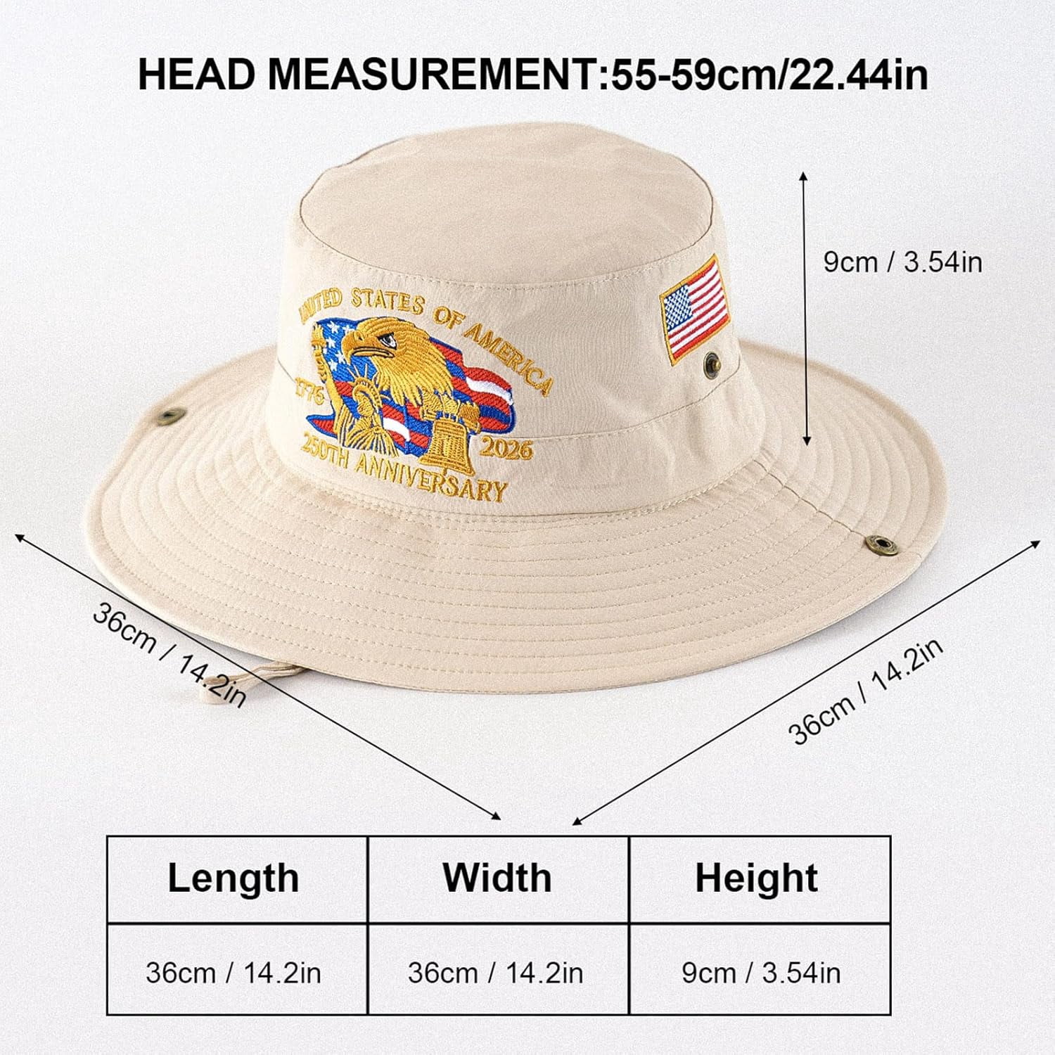 250 Anniversary USA Hat, 4th of July Patriotic Retro Adjustable Wide Brim Boonie Hat, Men & Women Top Bucket Hats