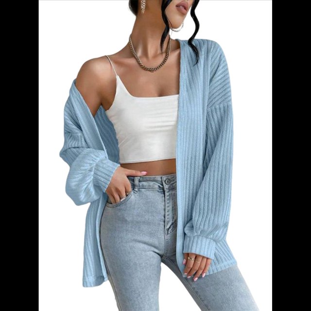 Cárdigan de Larga para Mujer, Suéter de Punto Suave Azul L
