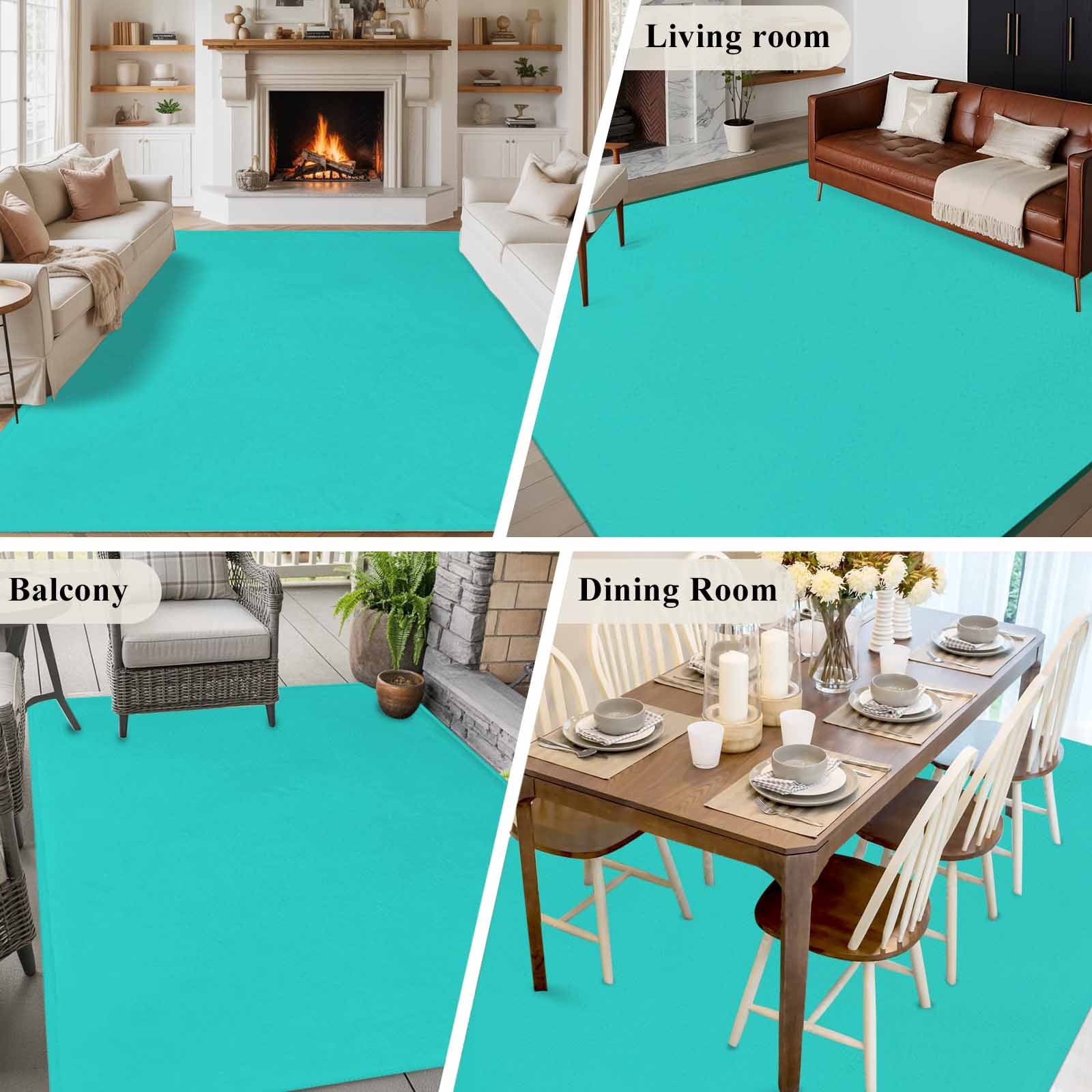 Turquoise Large Area Rug 8x10 FT, Non Slip Living Room Throw Carpet, Modern Pure Turquoise Washable Soft Indoor Outdoor Carpet Non-Shedding Rug for Bedroom Dining Room