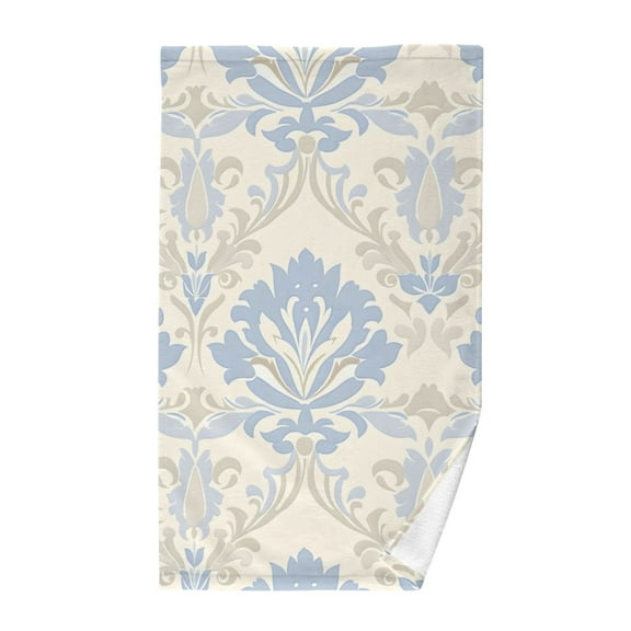 Flower Pattern in Light Blue and Beige Pure Cotton Bath Towel Hand Towel 1 Piece for Pool Beach Gym 16" x 28"