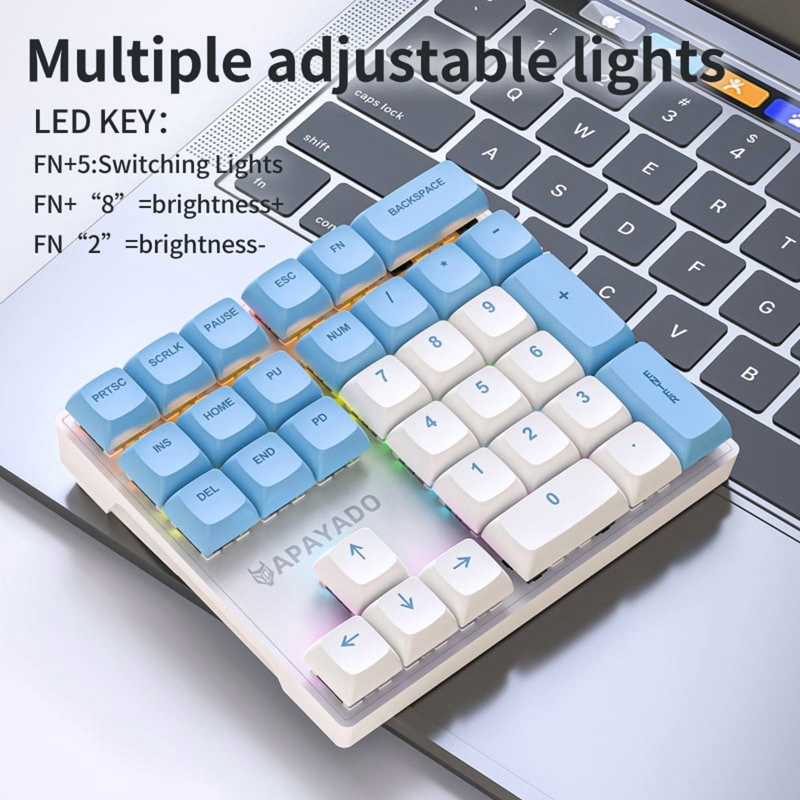 APAYADO K33 Mini Numeric Keyboard 33Keys,Blue Mechanical Shaft,RGB,PBT Keycaps for Treasury / Accounting / Finance