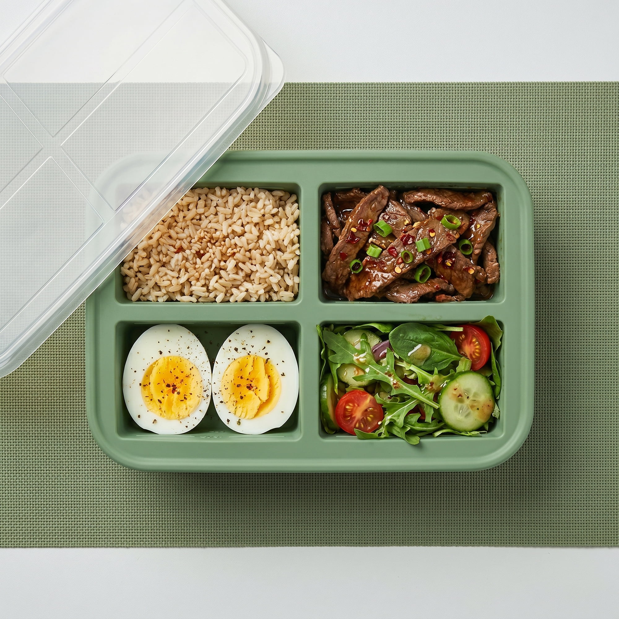 Unique Bargains Silicone Leak-Proof Meal Prep Container Lunch Bento Box Green-2