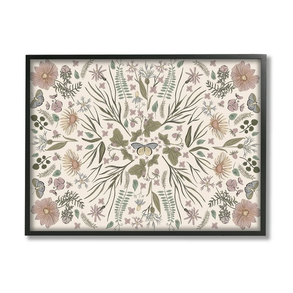 Stupell Industries Delicate Botanical Pattern Intricate Butterfly Insects Motif Graphic Art Black Framed Art Print Wall Art, Design by Birgit Maria Kiennast